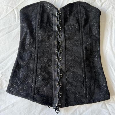 Black Lace Strapless Corset Bustier Top Boned Front Hook Clo - Thumbnail 2