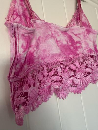 Pink TieDye Lace Bralette Crop Top  Boho Festival Style Cami - Thumbnail 3