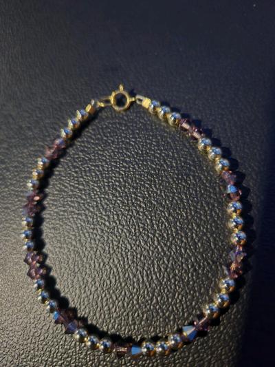 14kt Gold Filled Crystal Beaded Bracelet Light purple