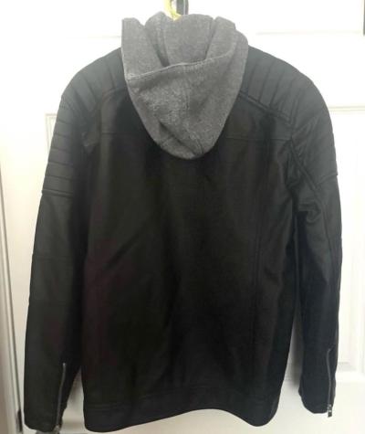 MENS HOODED FAUX LEATHER JACKET - Thumbnail 3