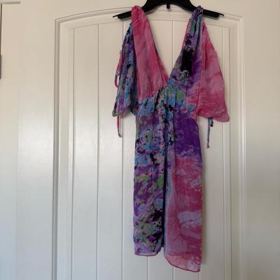 Dreamy Y2K Watercolor Fairy Blouse Top  Sheer Open Shoulder - Thumbnail 4