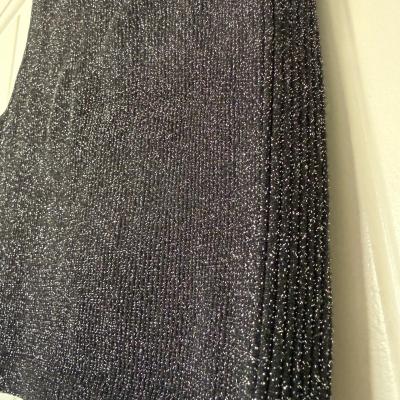 Shimmering Black Metallic Ribbed Mock Neck Top XSS  Elegant - Thumbnail 3