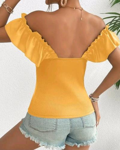 Womens Ruffles Collar Cute Tops - Thumbnail 3