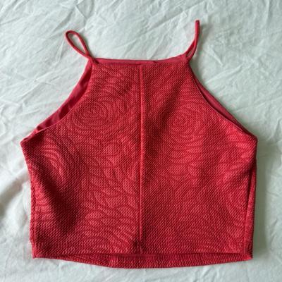 Coral Textured Floral Halter Crop Top  Y2K Coquette Summer - Thumbnail 2