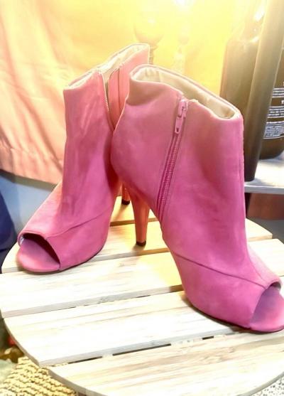 Shoe Dazzle Womens Fuchsia 35 Peep Toe Heels Suede Size 8 - Thumbnail 3