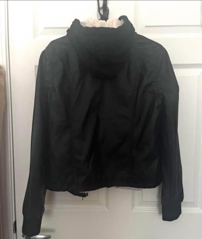 WOMENS HOODED FAUX LEATHER JACKET - Thumbnail 3