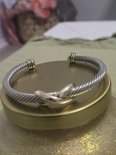 Sterling Silver Cable Cuff Bracelet with Gold Tone Accent - Thumbnail 2