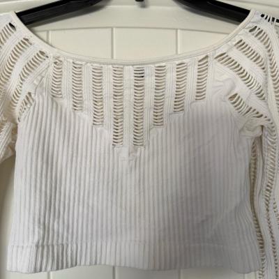 White Ribbed Distressed Knit Long Sleeve Crop Top  Brand New - Thumbnail 6