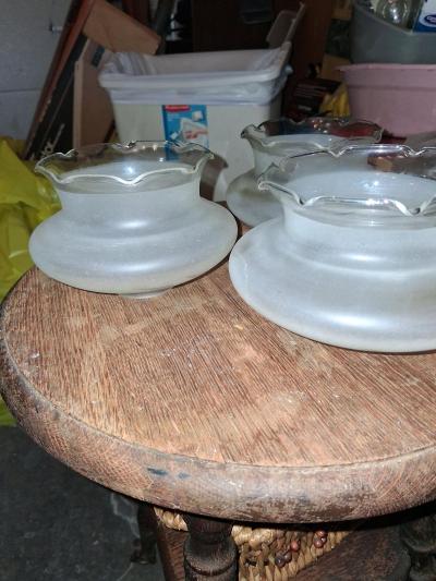 3 Antique Frosted Glass Lamp Shades Ruffled Edge - Thumbnail 4