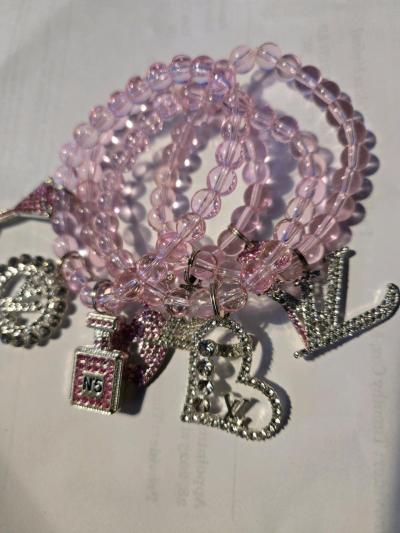 Pink Beaded Charm Bracelet set - Thumbnail 2