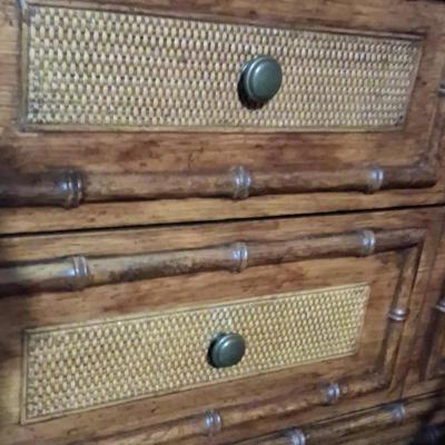 vintage Faux bamboo with rattan 5 drawer dresser - Thumbnail 3