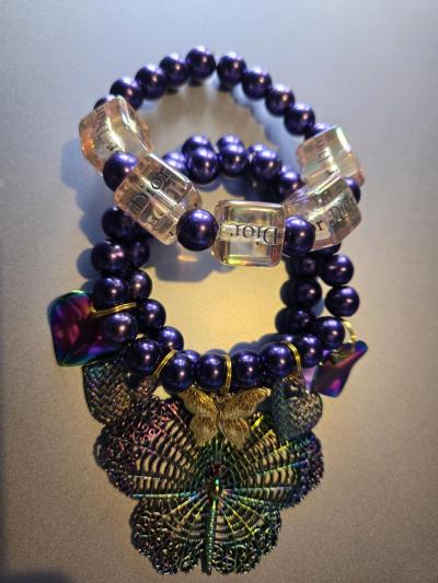 3pc Beaded Charm Bracelet set Butterfly - Thumbnail 2