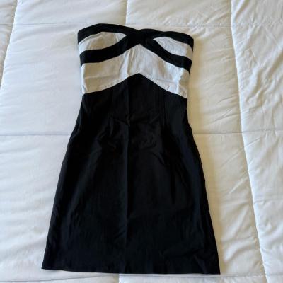 Black  White Strapless Geometric Cocktail Dress  Elegant Col - Thumbnail 2