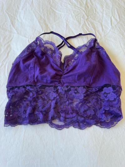 Romantic Violet Lace Bralette Crop Top  Silky Satin  Floral - Thumbnail 2