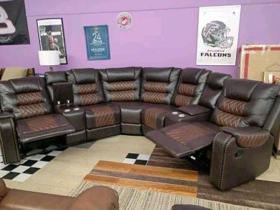 Brown Leather Sectional Recliner  New  Cup Holders  ONLY 53 - Thumbnail 5