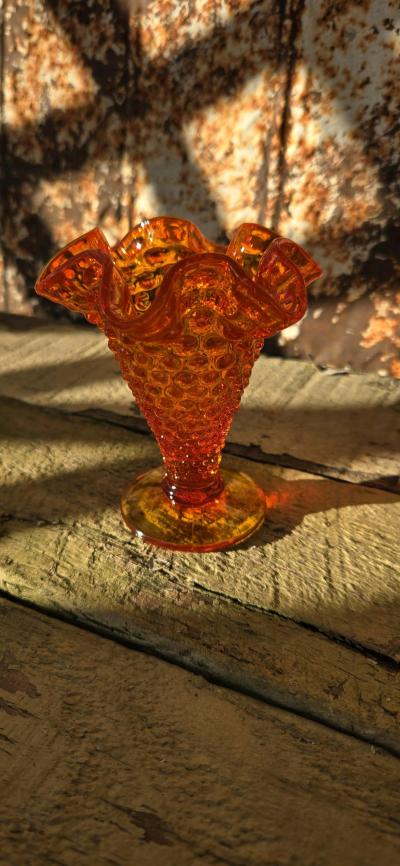 Amberina glass hobnail ruffled vase by Fenton Art Glass - Thumbnail 3