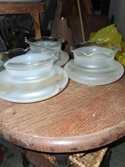 3 Antique Frosted Glass Lamp Shades Ruffled Edge - Thumbnail 3