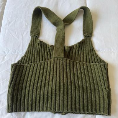 Olive Ribbed Knit ZipFront Halter Crop Top  Windsor  Size S - Thumbnail 3