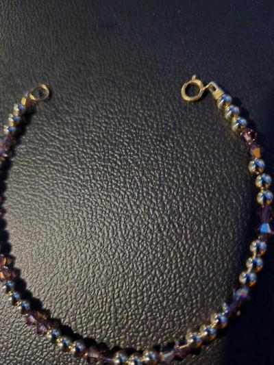 14kt Gold Filled Crystal Beaded Bracelet Light purple - Thumbnail 2