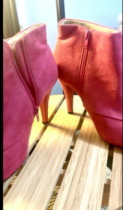 Shoe Dazzle Womens Fuchsia 35 Peep Toe Heels Suede Size 8 - Thumbnail 2