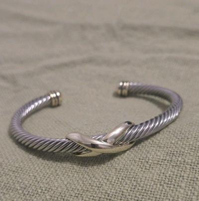 Sterling Silver Cable Cuff Bracelet with Gold Tone Accent