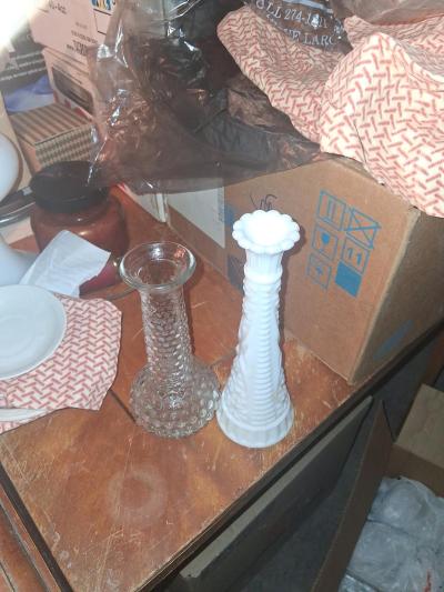 Vintage Glass Vases Set Clear Hobnail Milk Glass - Thumbnail 2