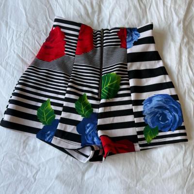 Chic Black  White Striped Floral Skort  High Waist  Red - Thumbnail 2