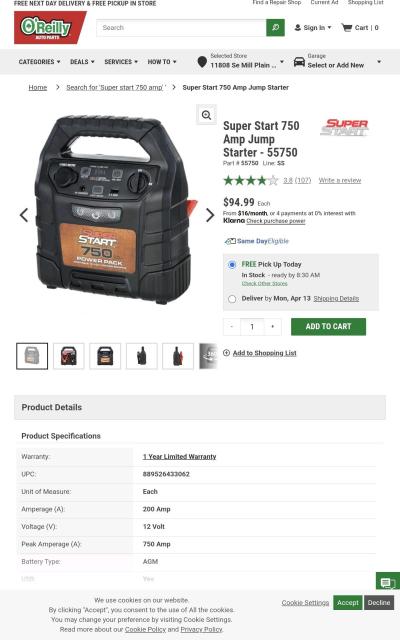 750 amp power battery jumperer New from OReileys Super brand - Thumbnail 8