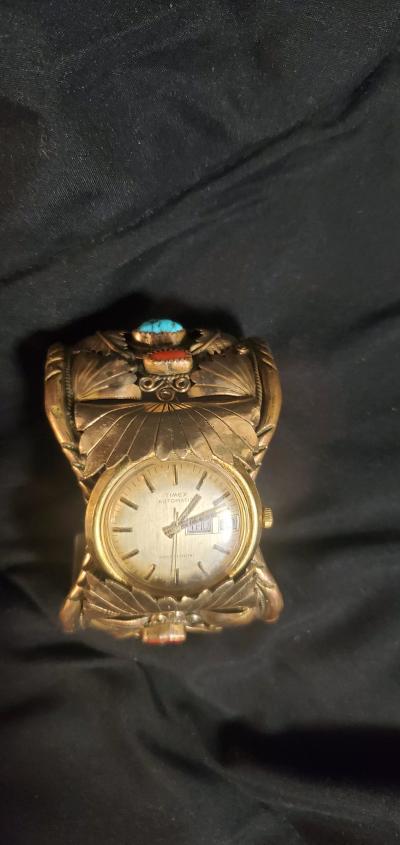 1970s Navajostyle 12KGF Leaf Watch Cuff - Thumbnail 3