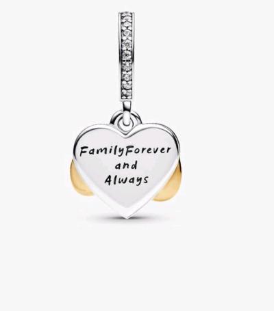 Sparkling Infinity Heart Dangle CharmSterling silver 14k gol - Thumbnail 2