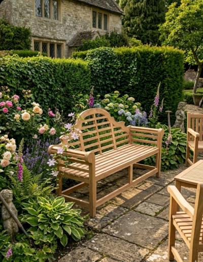 Lutyens Indonesian teak wood bench