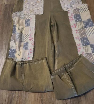 POL Overalls Womens L Green Patchwork Embroidered Wide Leg F - Thumbnail 7
