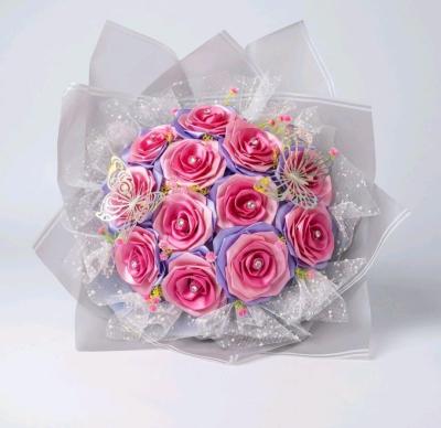 Pink and lavender satin ribbons roses bouquet - Thumbnail 2