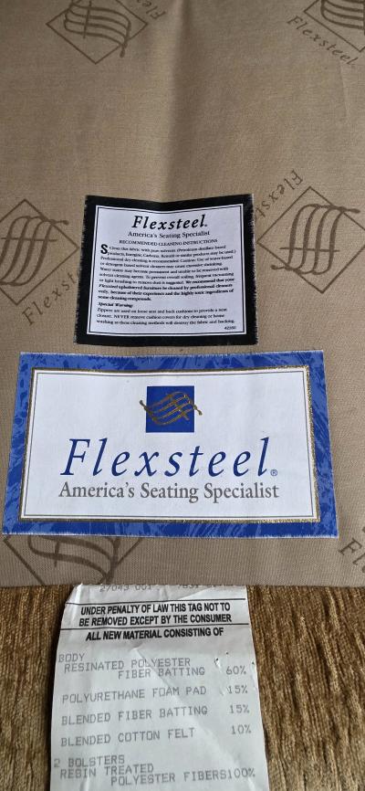 Genuine Flexsteel Tan 3seater couch with nailhead trim - Thumbnail 7