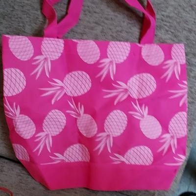 Pink Pineapple Pattern Foldable Plastic Reusable Shopping Ba - Thumbnail 2