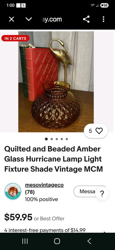 vintage Amber glass lamp shade - Thumbnail 9