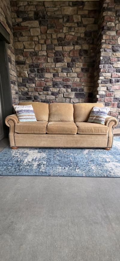 Genuine Flexsteel Tan 3seater couch with nailhead trim - Thumbnail 4