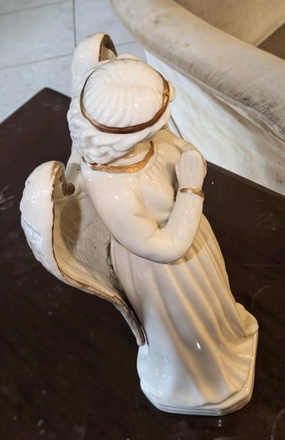 approximately 12in tall cream porcelain Angel 3 lb gold trim - Thumbnail 4