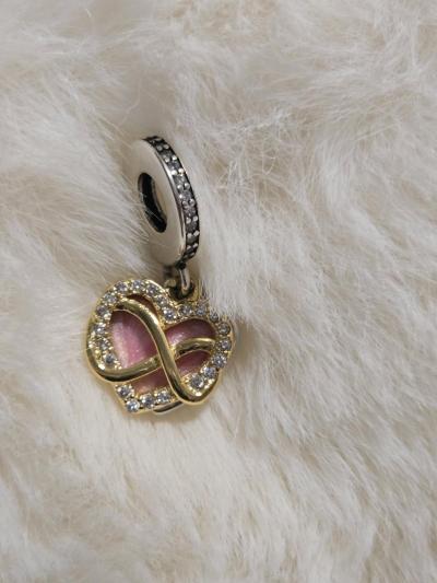 Sparkling Infinity Heart Dangle CharmSterling silver 14k gol - Thumbnail 3