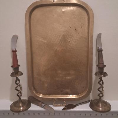 Vintage Solid Brass Decor Bundle  SunLyn Hammered Tray  Barl - Thumbnail 10