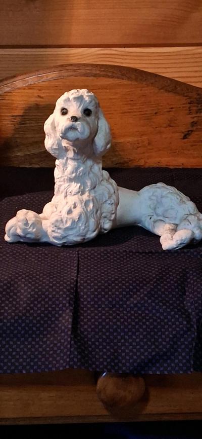 Vintage White Chalkware Poodle Dog Statues - Thumbnail 7