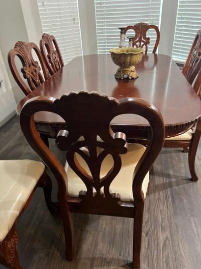 dining set 8 chairsChippendalestyle carved wood set - Thumbnail 3