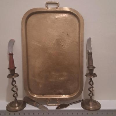 Vintage Solid Brass Decor Bundle  SunLyn Hammered Tray  Barl - Thumbnail 6