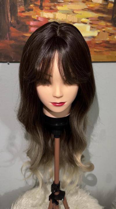 Synthetic Blend Ombre Brown Wig with Bangs and realistic sca - Thumbnail 2