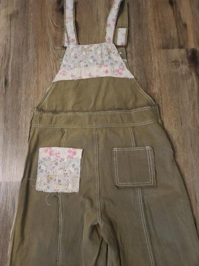 POL Overalls Womens L Green Patchwork Embroidered Wide Leg F - Thumbnail 12