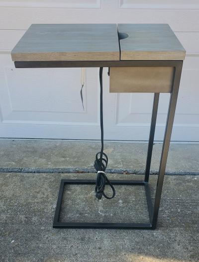 Tainoki  C Shaped End Table w Flip Top Charging Station 255H - Thumbnail 2