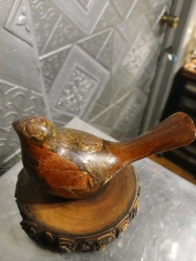 Bird Figurine Handmade Collectible Bird Wood Stand Art - Thumbnail 5