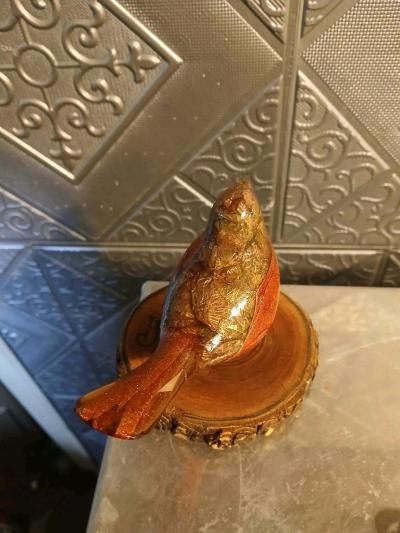 Bird Figurine Handmade Collectible Bird Wood Stand Art - Thumbnail 6