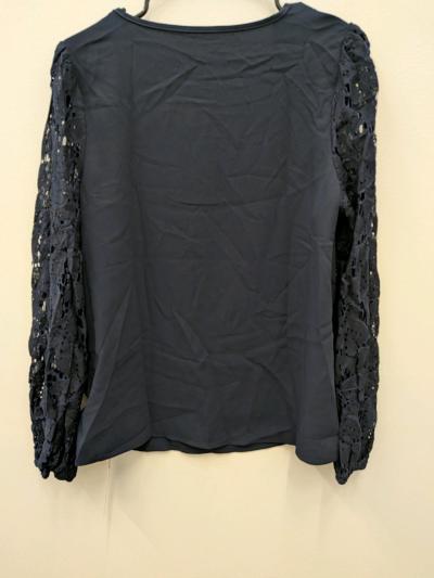 Cupshe Navy Lace Sleeve Blouse Womens Medium Elegant Long Sl - Thumbnail 5