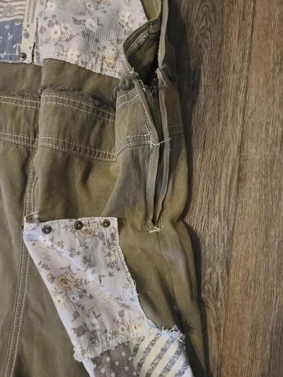 POL Overalls Womens L Green Patchwork Embroidered Wide Leg F - Thumbnail 9